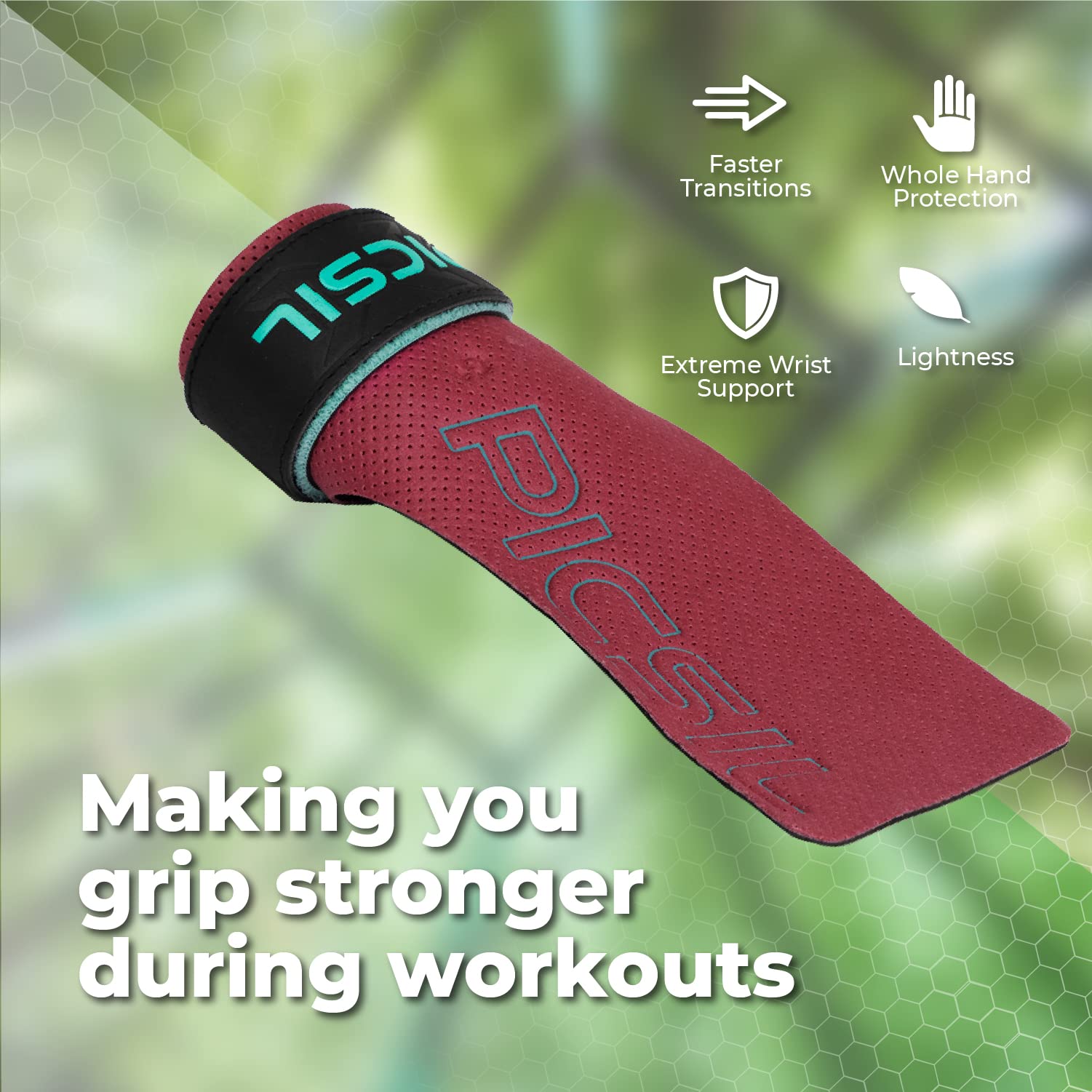 PICSIL Azor Grips, Workout Grips with Increased Magnesium Retention, Light and Resistant Unisex Hand Grips for Weightlifting and Gymnastics, Blocks Rips and Blisters - Image 4