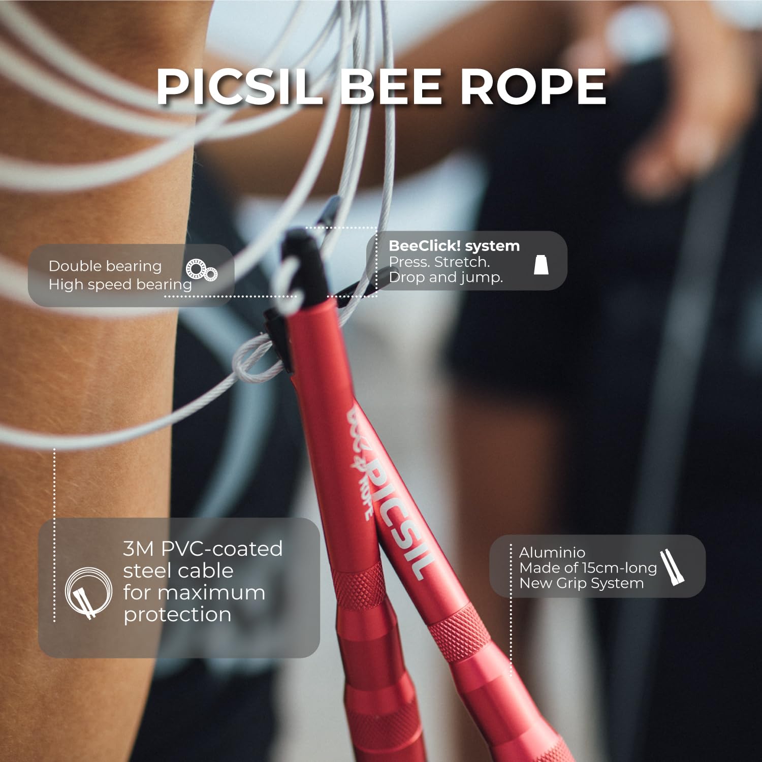 PICSIL - BEE High Speed Skipping Rope | Aluminum & Double Bearing System | Self-Adjusting for Cross Training, Boxing & Fitness | Lightweight 7.4oz | Adaptable for Men, Women & Children | - Image 4