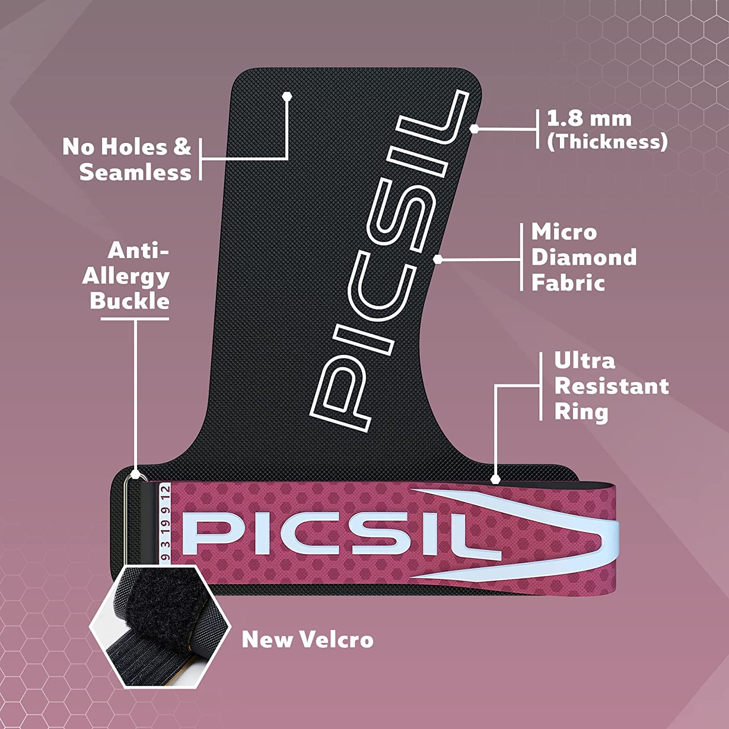 PICSIL Golden Eagle Hand Grips, Fingerless Grip Gloves Wrist Support for Weightlifting & Gymnastics with Micro-Diamond Technology for Magnesium Retention, Blocks Tears & Blisters - Image 3