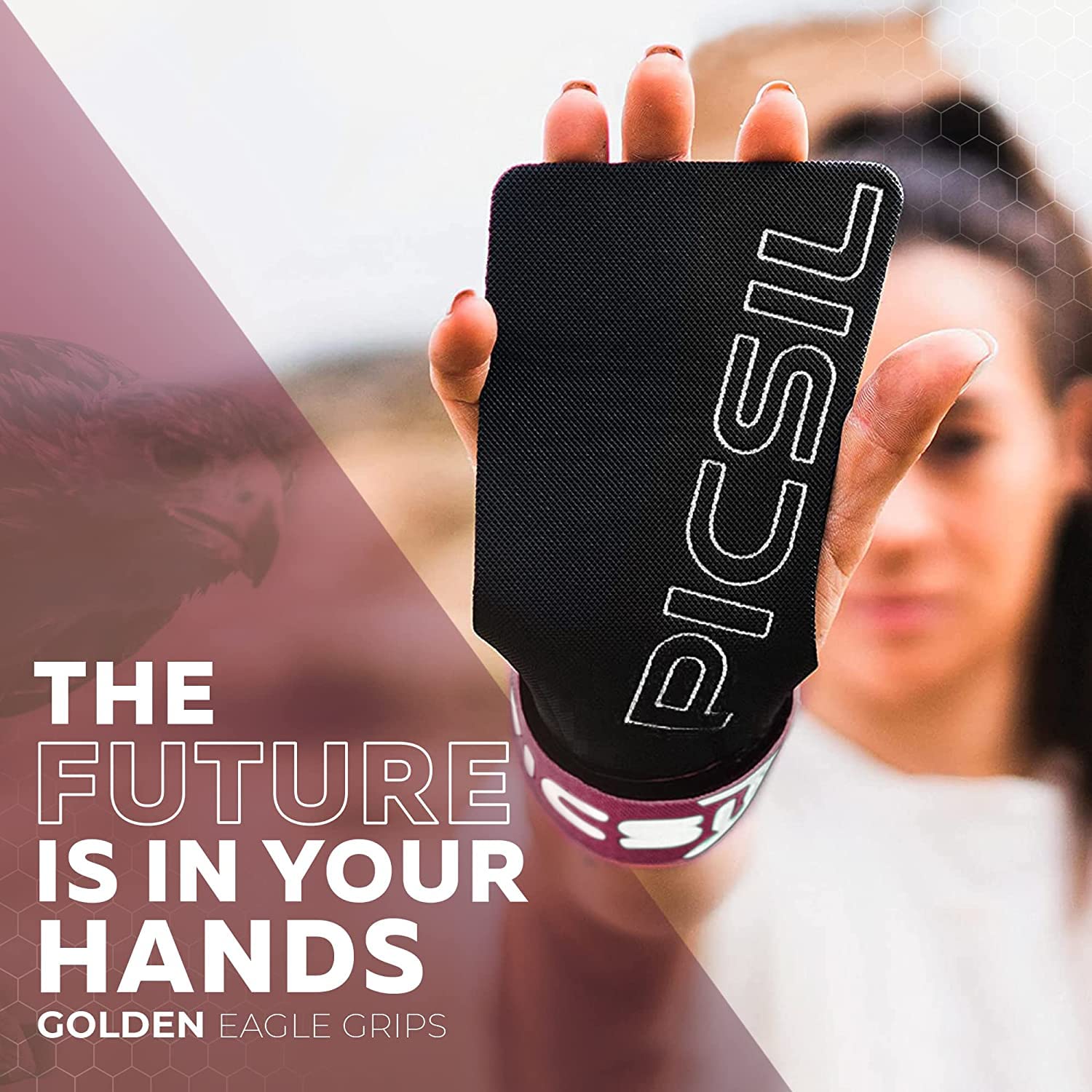 PICSIL Golden Eagle Hand Grips, Fingerless Grip Gloves Wrist Support for Weightlifting & Gymnastics with Micro-Diamond Technology for Magnesium Retention, Blocks Tears & Blisters - Image 7