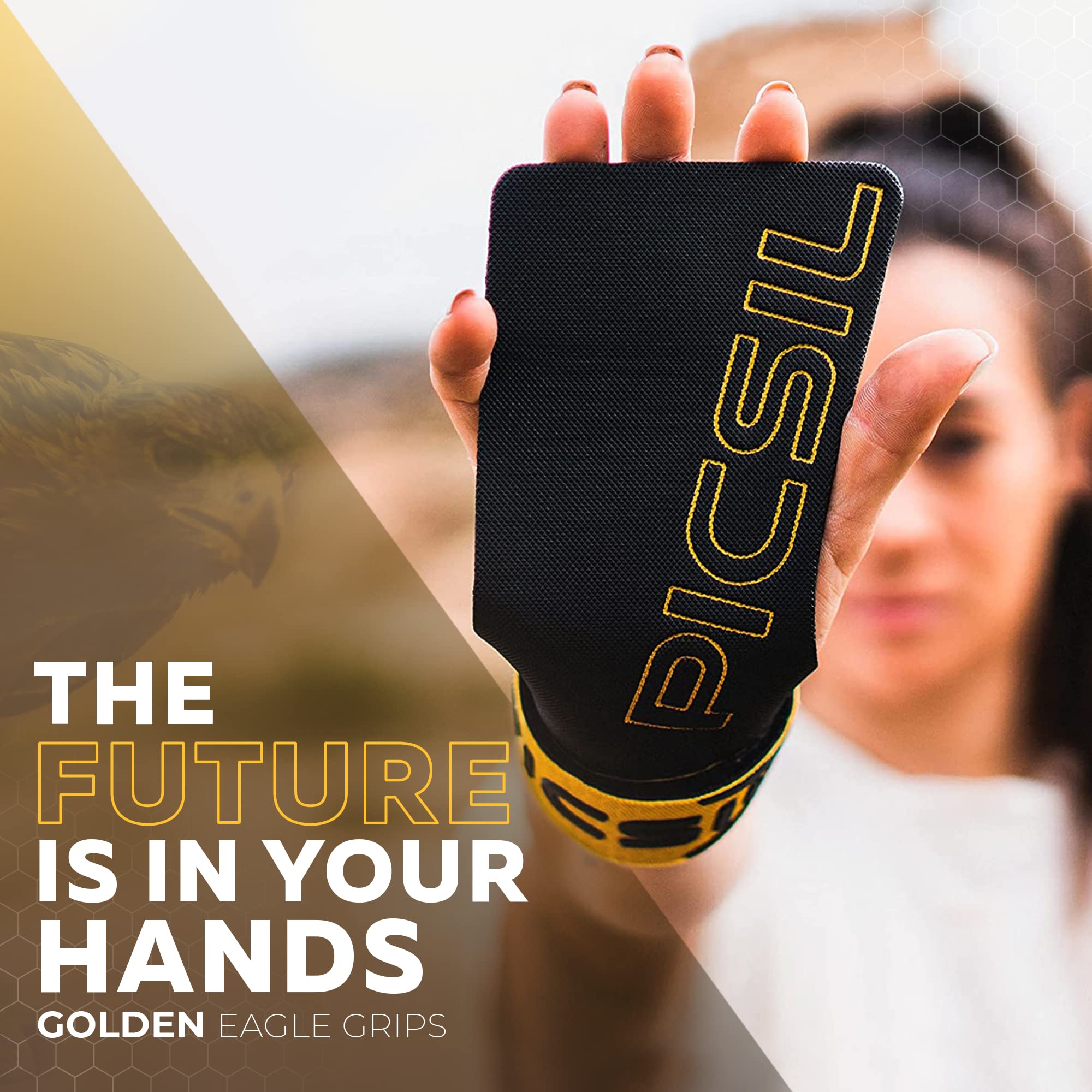 PICSIL Golden Eagle Hand Grips, Fingerless Grip Gloves Wrist Support for Weightlifting & Gymnastics with Micro-Diamond Technology for Magnesium Retention, Blocks Tears & Blisters - Image 7
