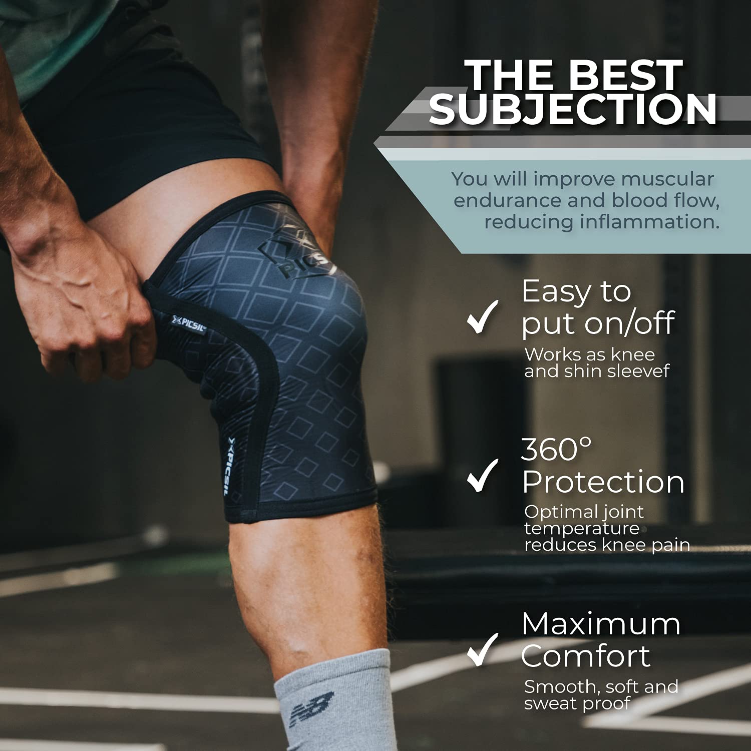 PICSIL Neoprene Knee Sleeve, Knee Brace for Stability and Compression, Stretchable Knee Pads for Training, Non-Slip, Breathable Knee Support Neoprene, Unisex, 1 Pair, 5mm Thick, Black, Extra Large - Image 3