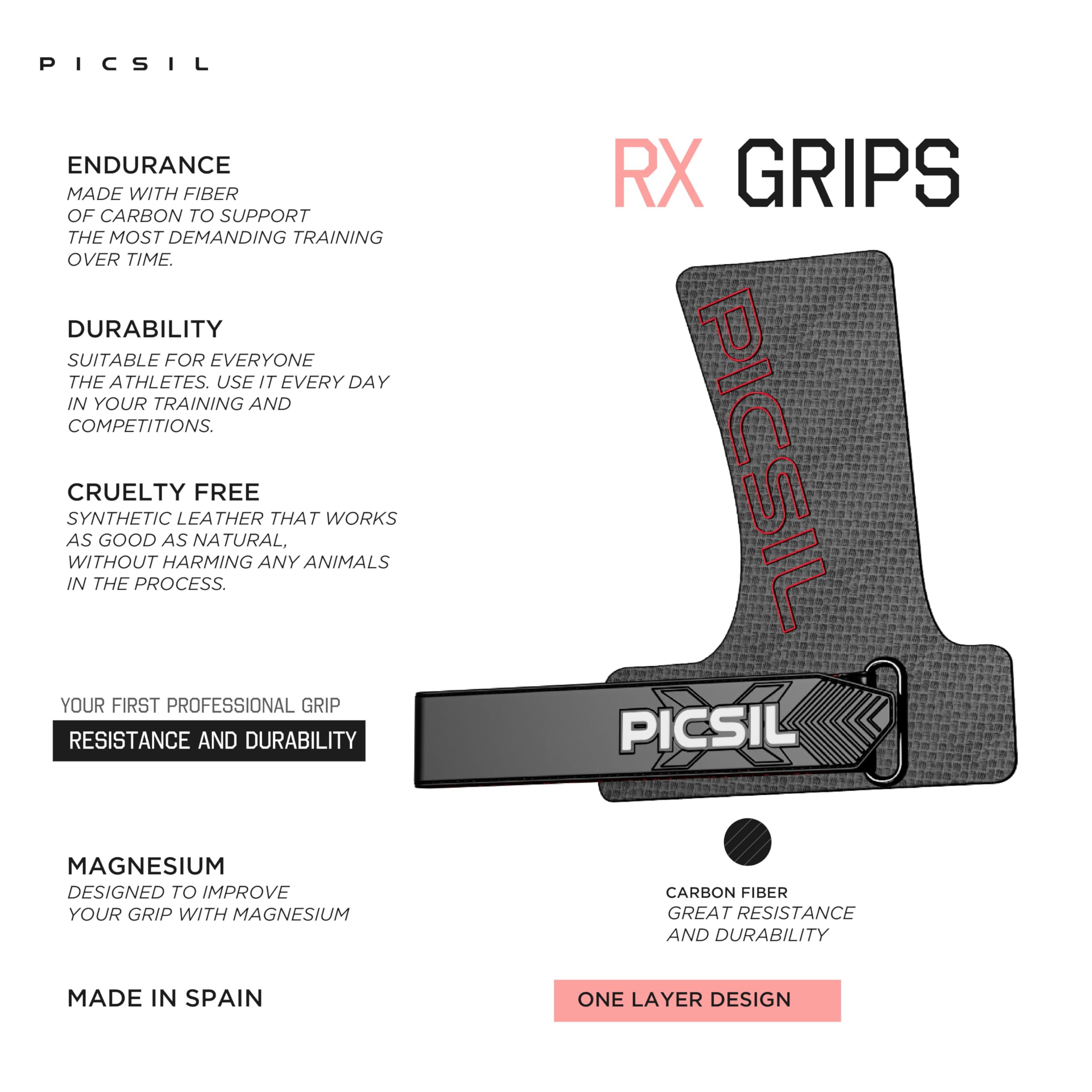 PICSIL - RX Grips | Synthetic Workout & Gymnastics Grips | Ultra-Resistant Carbon Fibre for Cross Training | Helps Prevent Tears & Blisters | Carbon Fibre Material | Use wiht Chalk | - Image 3