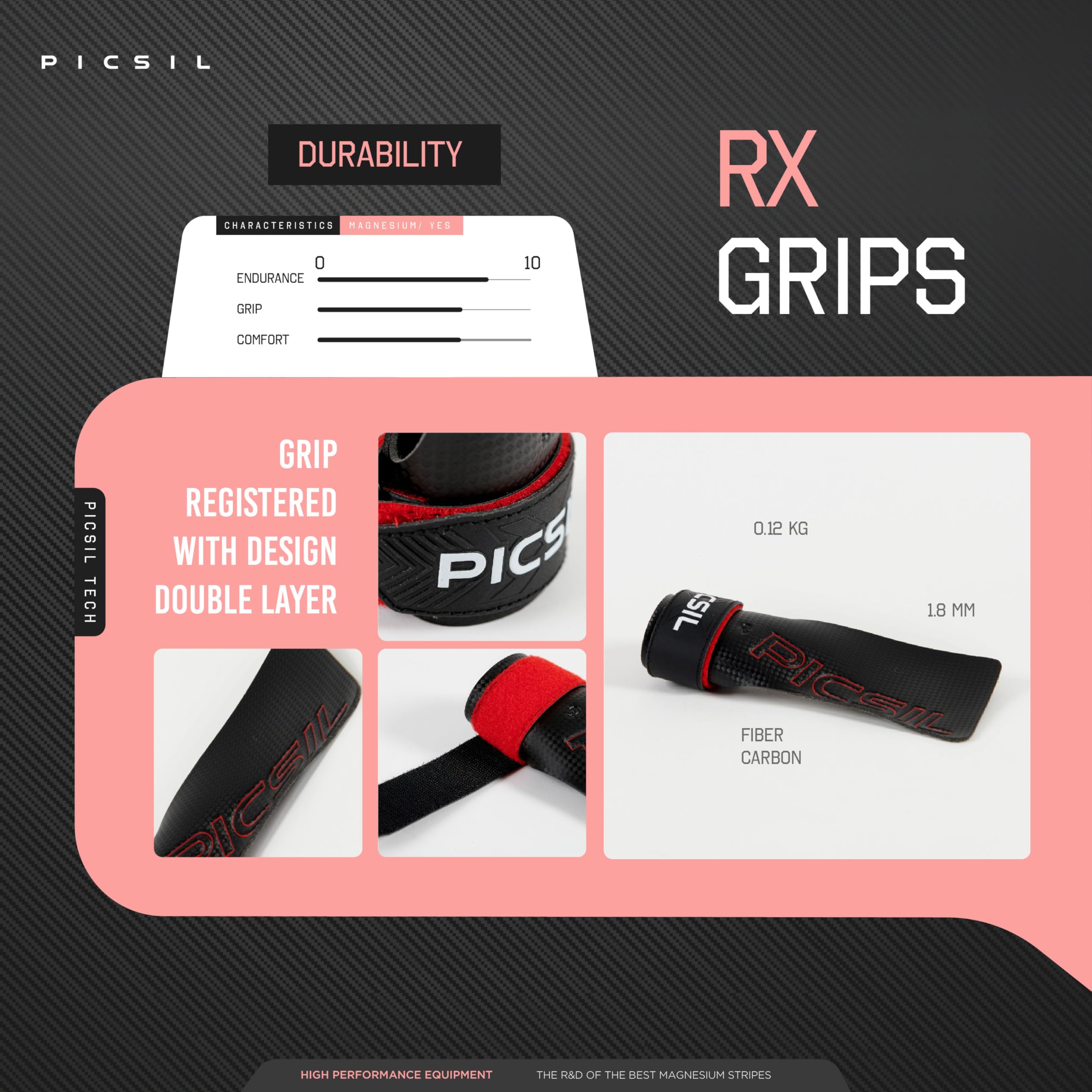 PICSIL - RX Grips | Synthetic Workout & Gymnastics Grips | Ultra-Resistant Carbon Fibre for Cross Training | Helps Prevent Tears & Blisters | Carbon Fibre Material | Use wiht Chalk | - Image 4