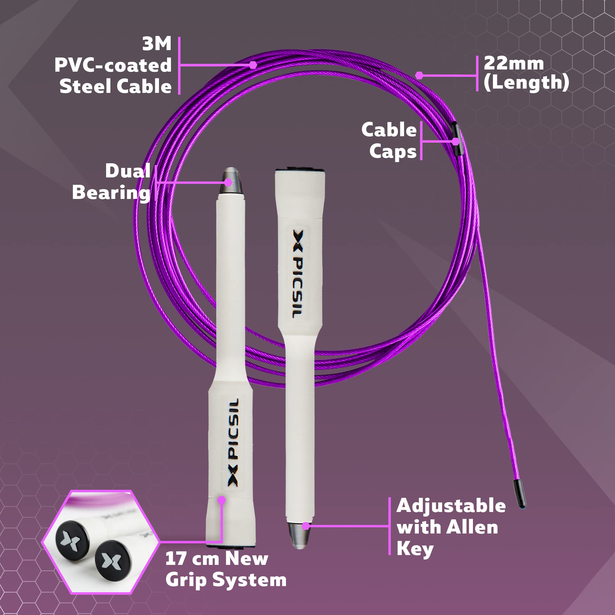 PICSIL - Sphinx Rope | 360° Spin Jump Rope | Dual Bearing System | Fast & Lightweight for Fitness, Cross Training Boxing | Adjustable Cable| Double Rolling | - Image 3