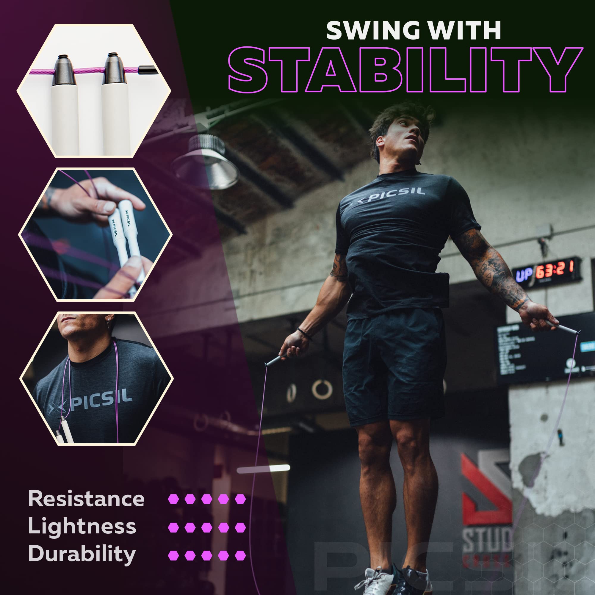 PICSIL - Sphinx Rope | 360° Spin Jump Rope | Dual Bearing System | Fast & Lightweight for Fitness, Cross Training Boxing | Adjustable Cable| Double Rolling | - Image 5