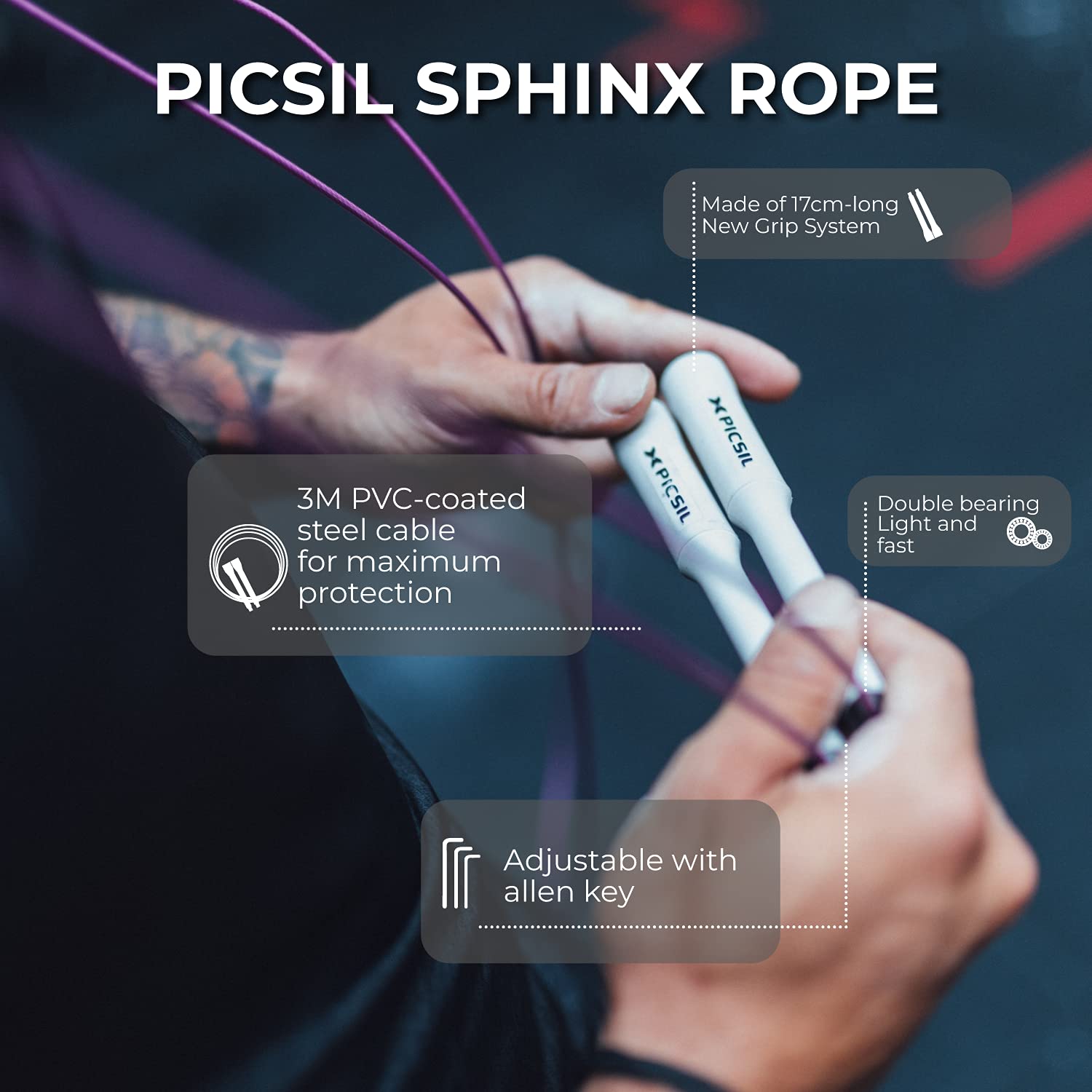 PICSIL - Sphinx Rope | 360° Spin Jump Rope | Dual Bearing System | Fast & Lightweight for Fitness, Cross Training Boxing | Adjustable Cable| Double Rolling | - Image 3