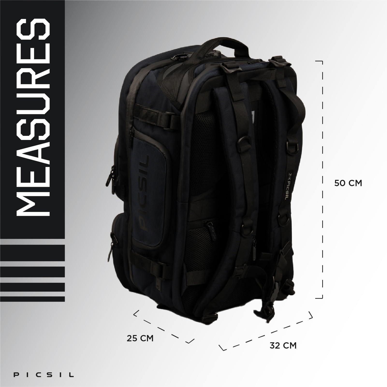 PICSIL - Tactical Backpack Maverick 2.0 | Waterproof 40L | Ideal for Cross training, Camping, Hiking | USB Port and C-Type Charging | Polyester Material | Navy - Image 4