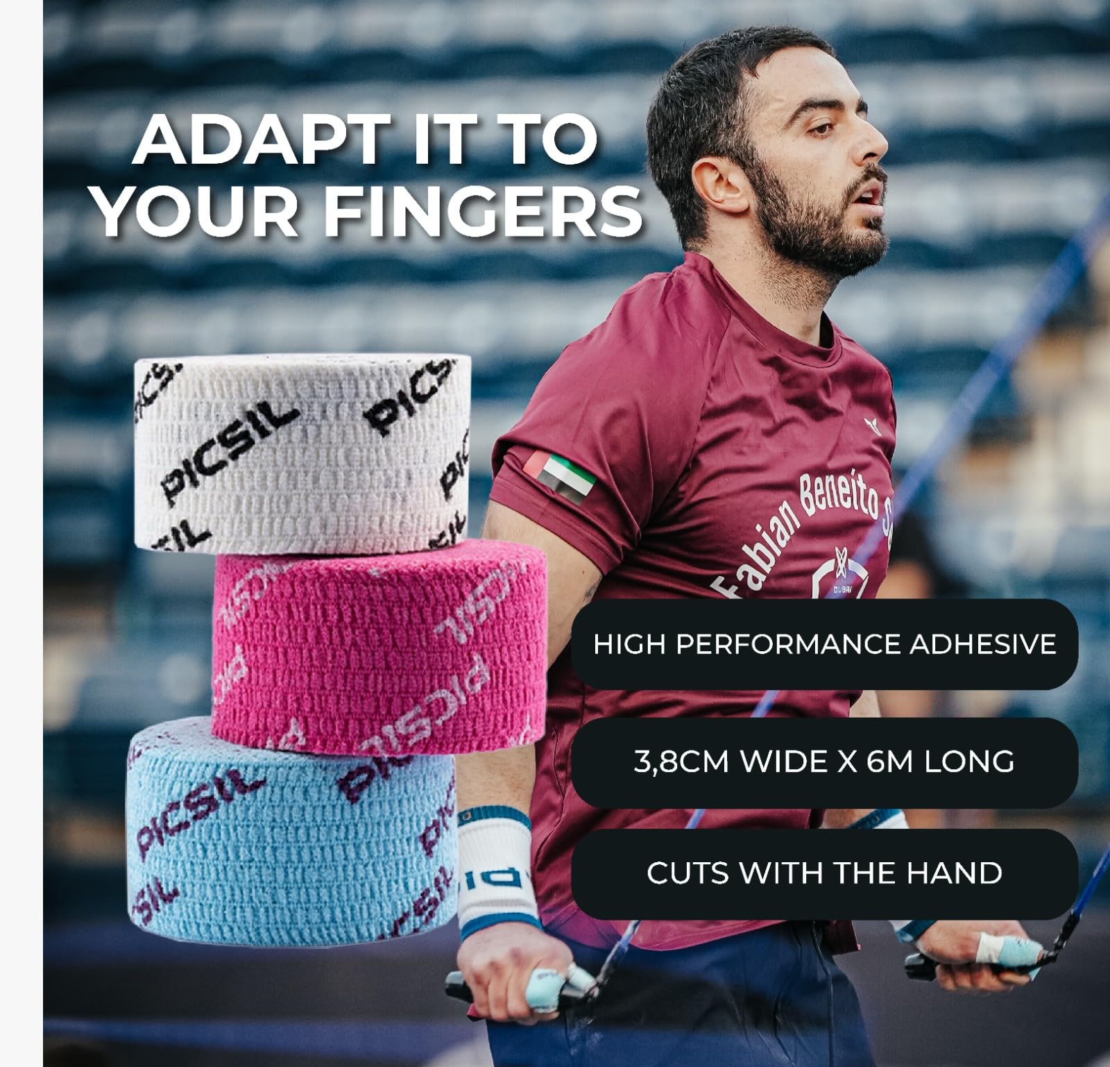 PICSIL Tape Sport – Elastic Athletic Tape (3-Pack), Finger & Hand Protection Bandage for Weightlifting, Gymnastics & Strength Training, Sweat & Water Resistant, 1.5" x 19.7 ft - Image 3