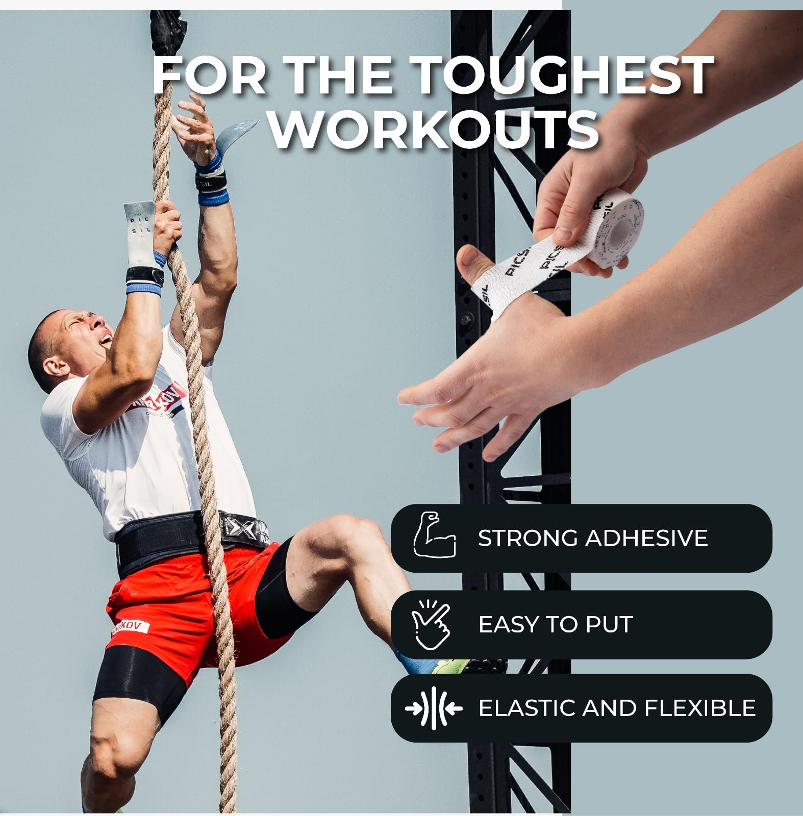 PICSIL Tape Sport – Elastic Athletic Tape (3-Pack), Finger & Hand Protection Bandage for Weightlifting, Gymnastics & Strength Training, Sweat & Water Resistant, 1.5" x 19.7 ft - Image 4