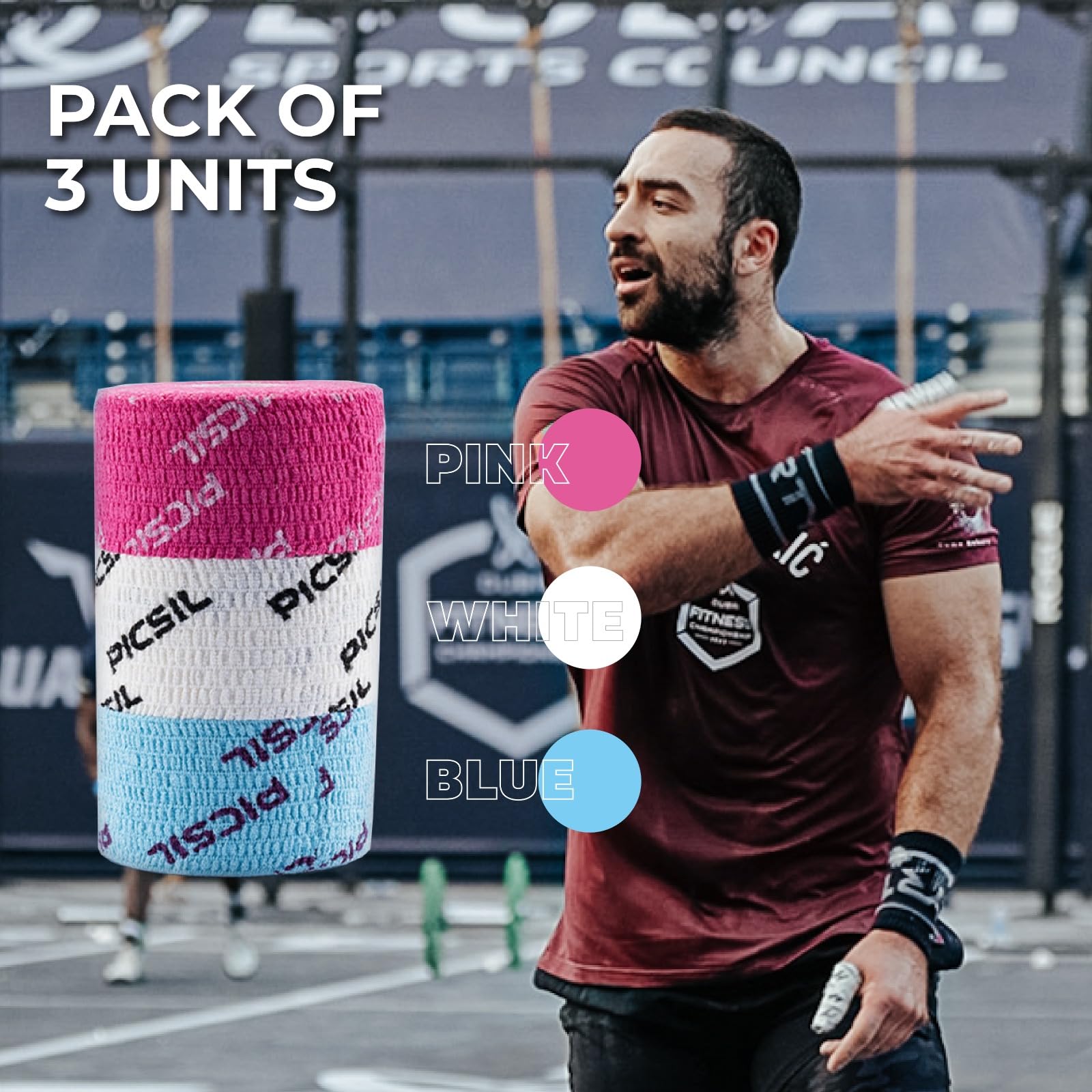 PICSIL Tape Sport – Elastic Athletic Tape (3-Pack), Finger & Hand Protection Bandage for Weightlifting, Gymnastics & Strength Training, Sweat & Water Resistant, 1.5" x 19.7 ft - Image 5