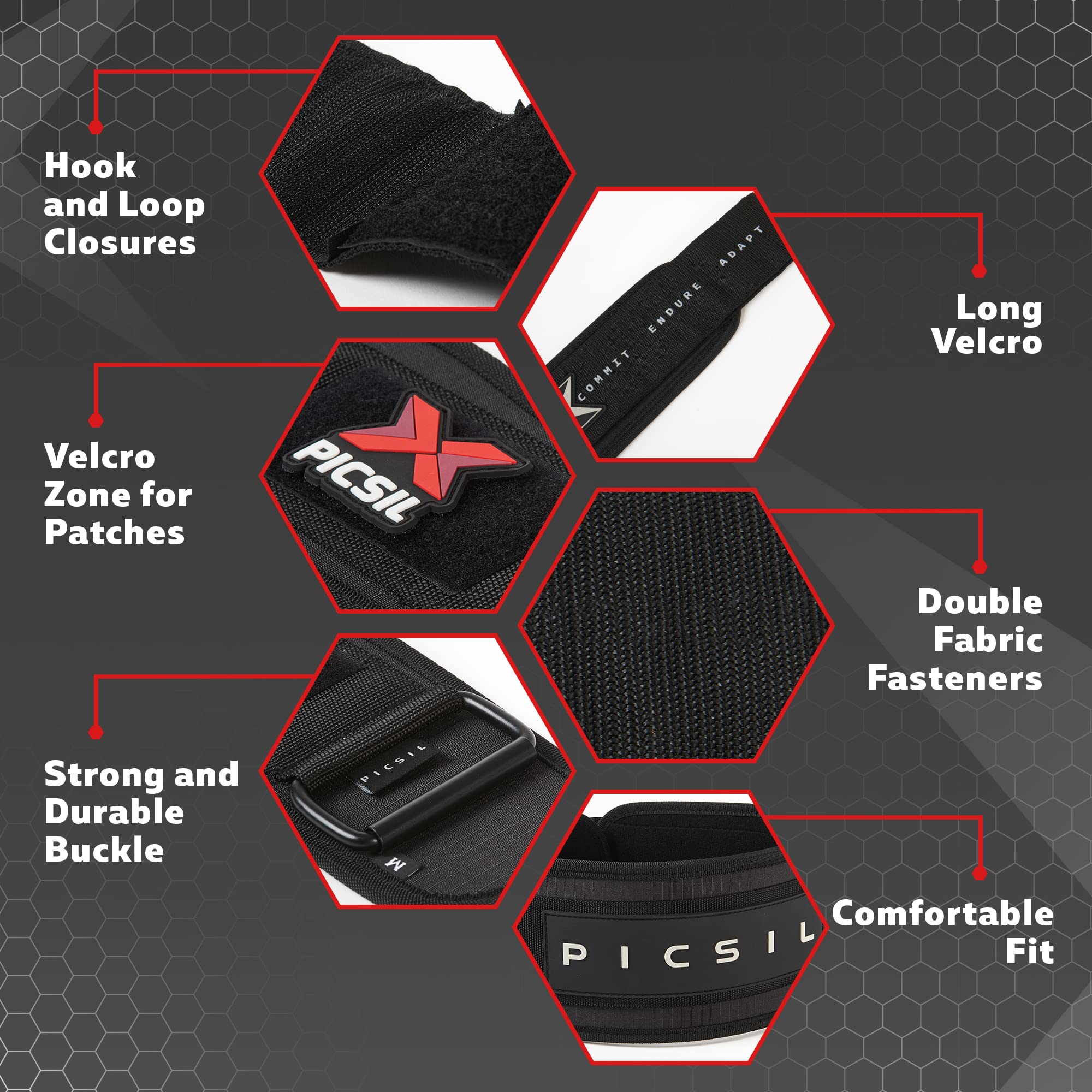 PICSIL - Weight Lifting Belt | Core & Back Support | Customizable with Patch Space | Ideal for Cross training, Squats & Barbell Exercises | Strength Belt for Women and Men | - Image 3