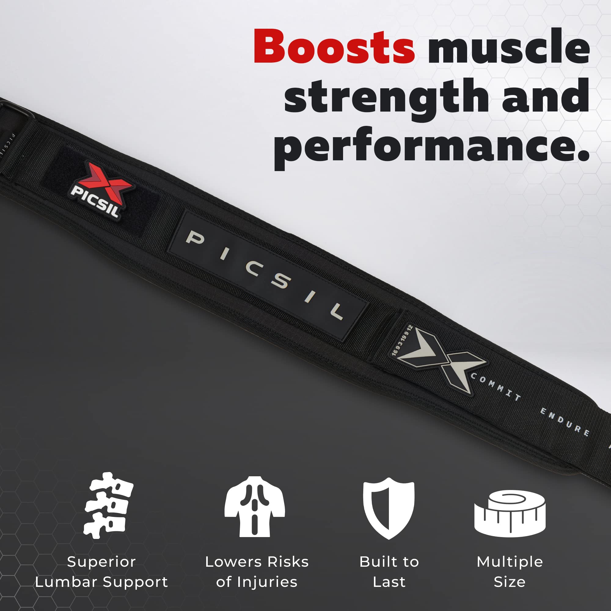 PICSIL - Weight Lifting Belt | Core & Back Support | Customizable with Patch Space | Ideal for Cross training, Squats & Barbell Exercises | Strength Belt for Women and Men | - Image 4
