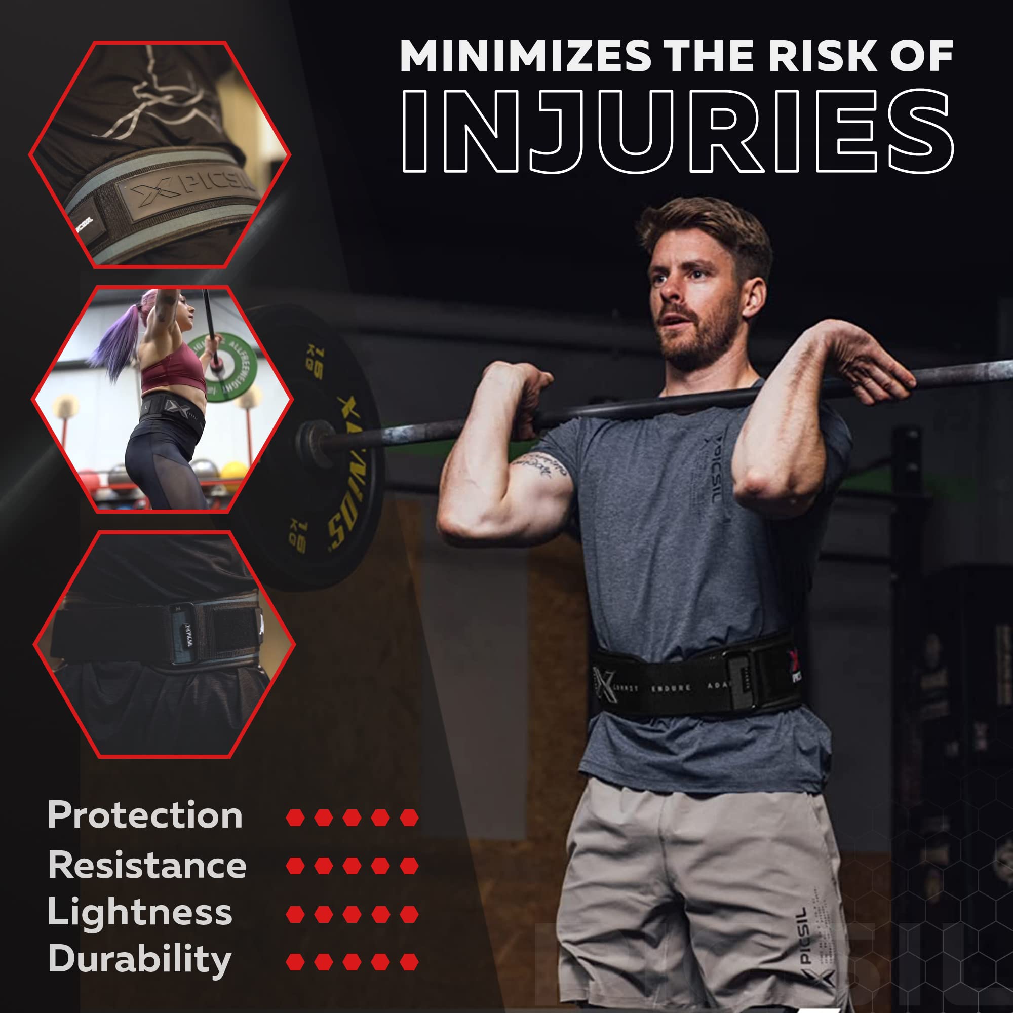 PICSIL - Weight Lifting Belt | Core & Back Support | Customizable with Patch Space | Ideal for Cross training, Squats & Barbell Exercises | Strength Belt for Women and Men | - Image 5