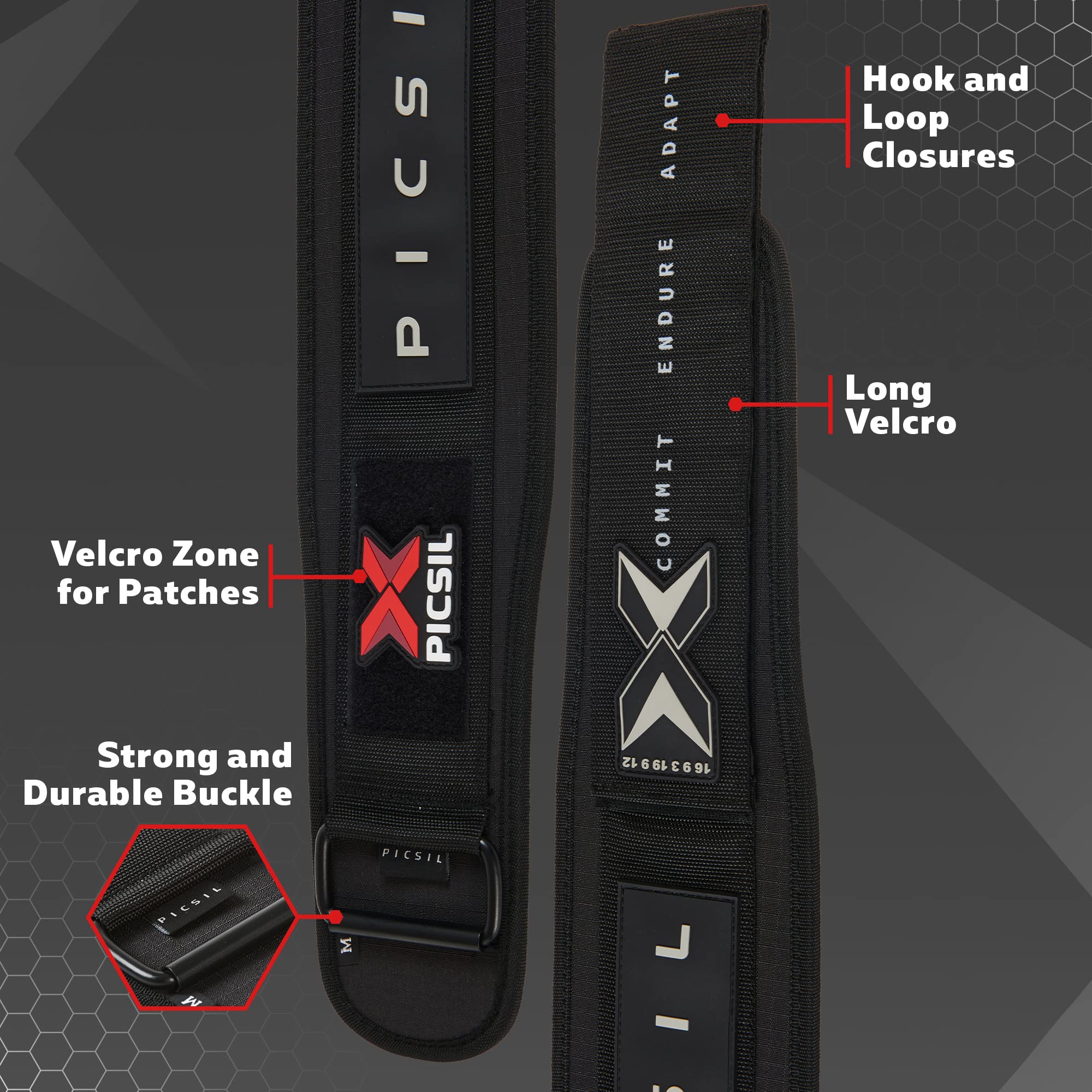 PICSIL - Weight Lifting Belt | Core & Back Support | Customizable with Patch Space | Ideal for Cross training, Squats & Barbell Exercises | Strength Belt for Women and Men | - Image 8