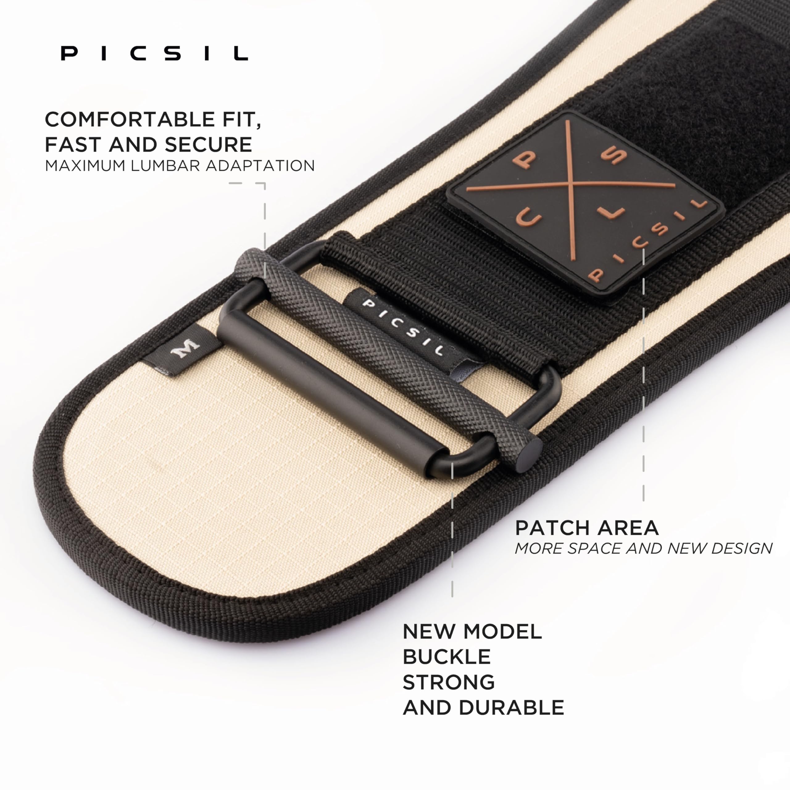 PICSIL - Weight Lifting Belt | Core & Back Support | Customizable with Patch Space | Ideal for Cross training, Squats & Barbell Exercises | Strength Belt for Women and Men | - Image 3