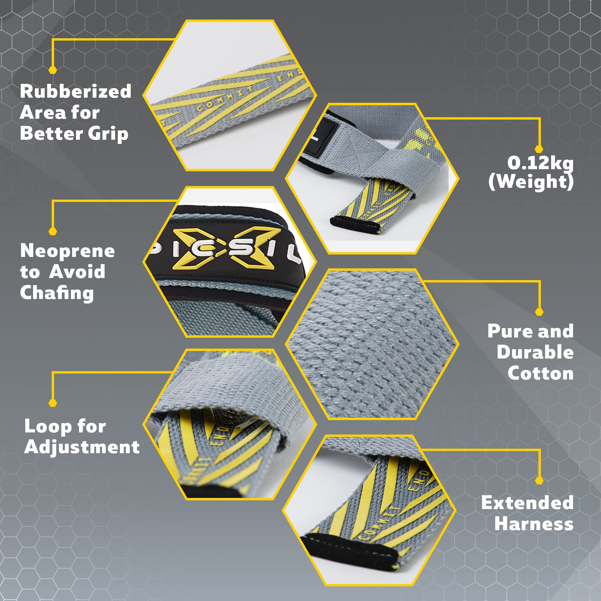 PICSIL - Weight Lifting Straps | Padded Wrist Support & Grips for Powerlifting | Ideal for Gym, Cross Training & Fitness with Hooks | Enhances Grip & Stability | Versatile for Deadlifts | - Image 3