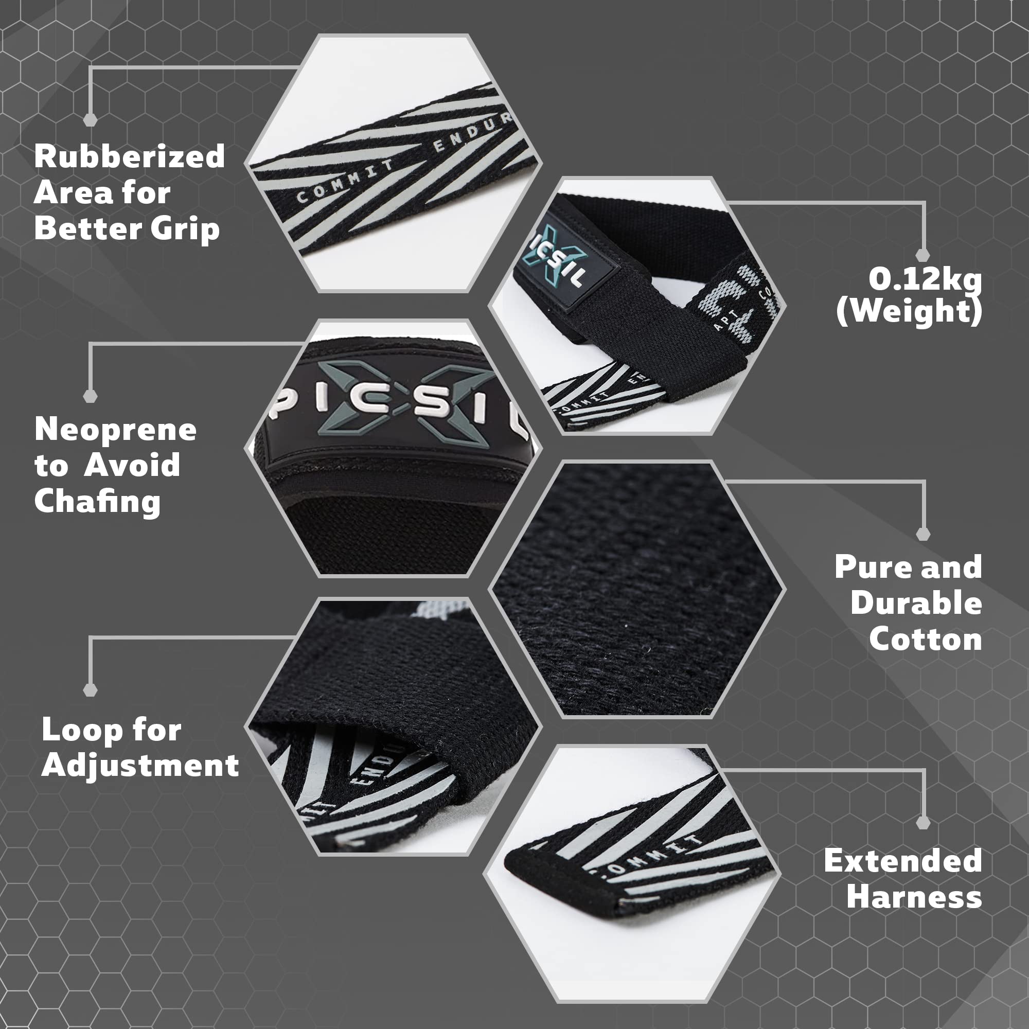 PICSIL - Weight Lifting Straps | Padded Wrist Support & Grips for Powerlifting | Ideal for Gym, Cross Training & Fitness with Hooks | Enhances Grip & Stability | Versatile for Deadlifts | - Image 3