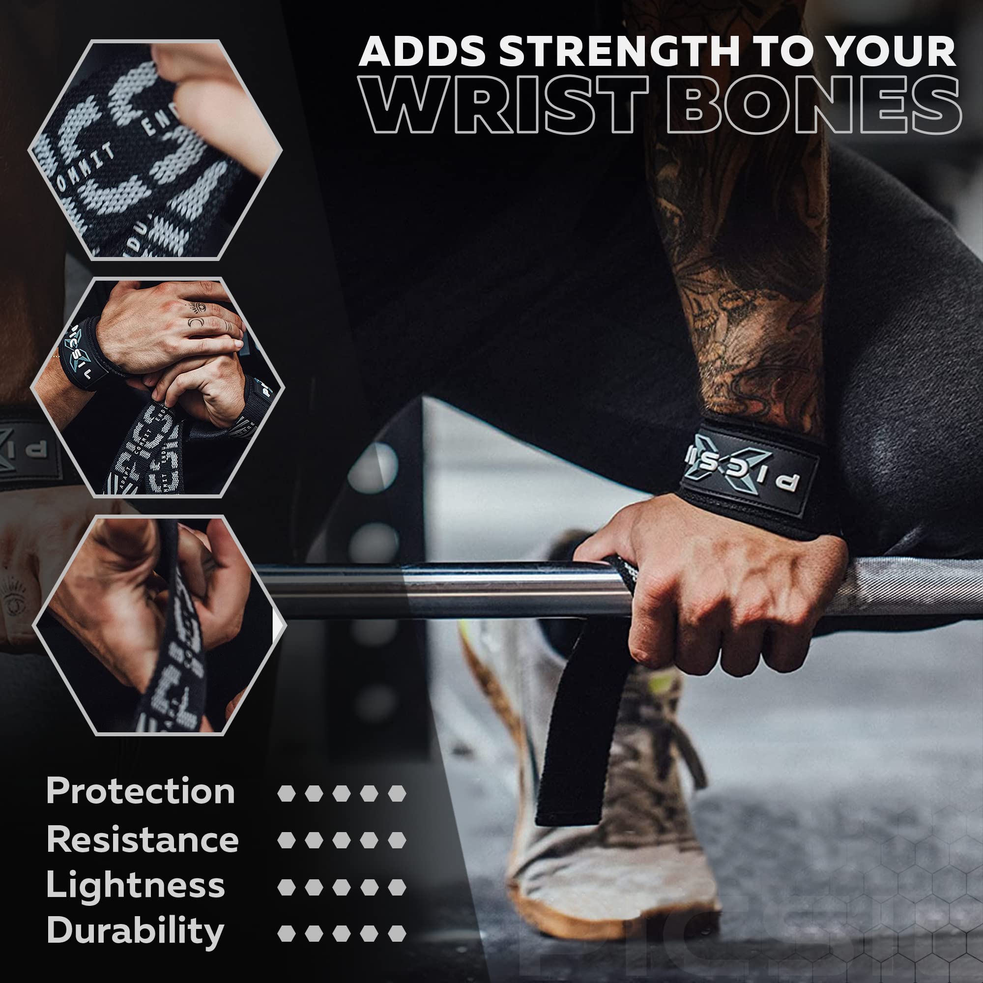 PICSIL - Weight Lifting Straps | Padded Wrist Support & Grips for Powerlifting | Ideal for Gym, Cross Training & Fitness with Hooks | Enhances Grip & Stability | Versatile for Deadlifts | - Image 5